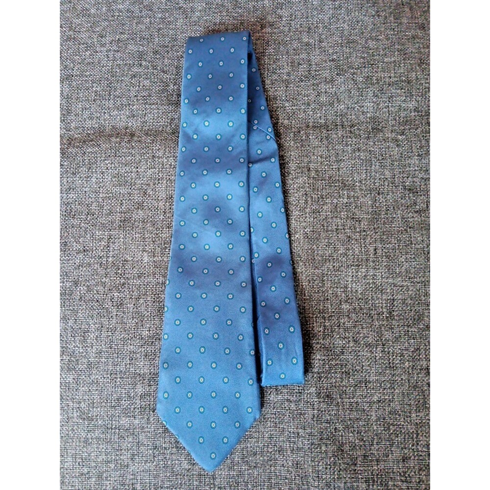 Tie 70s 80s 90s Y2K Mens Patterns Silk Blue Ivory 3.25 Wide 57 Long